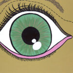 A painting of an open eye with a green iris